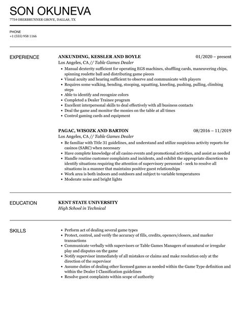 table game casino dealer resume|casino resume sample.